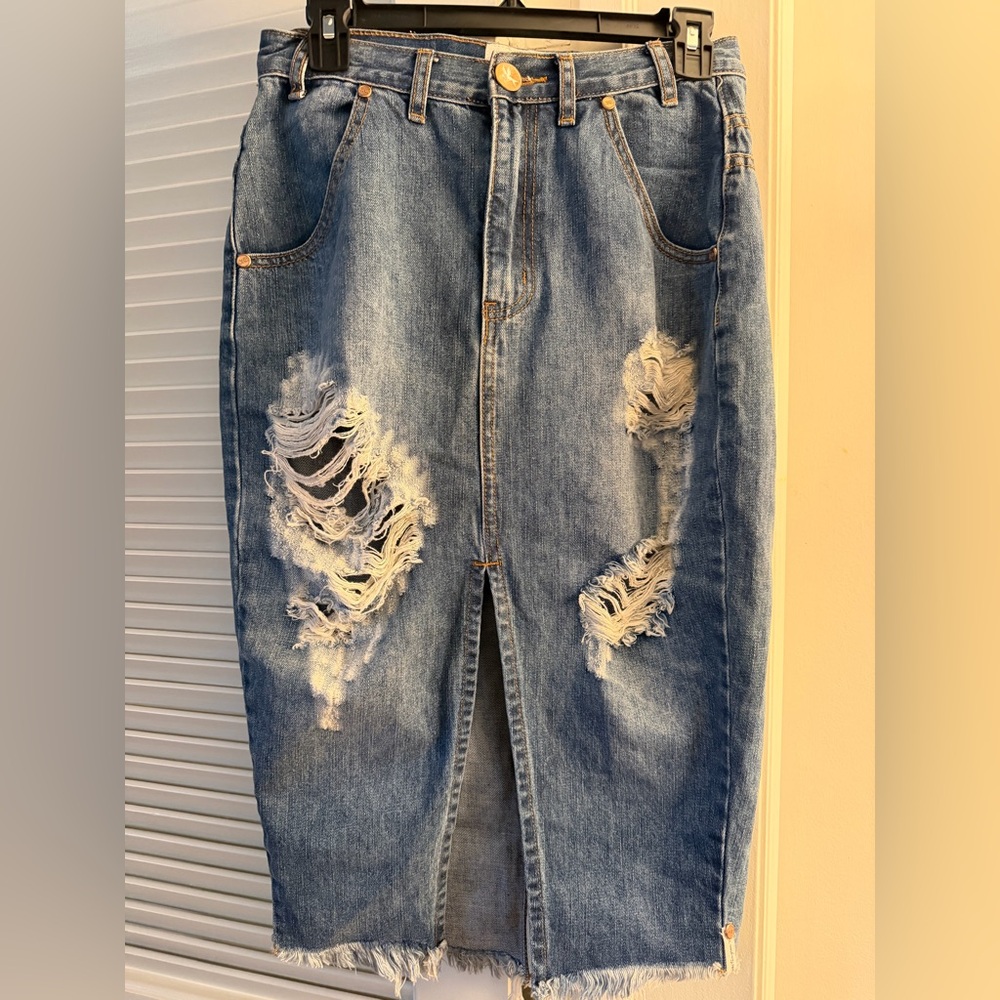 Pre owned One Teaspoon Cadillac denim skirt , size 27 - high waist / longline